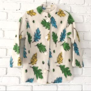 1960's Fuzzy Leaf Print Teddy Bear Coat Vintage